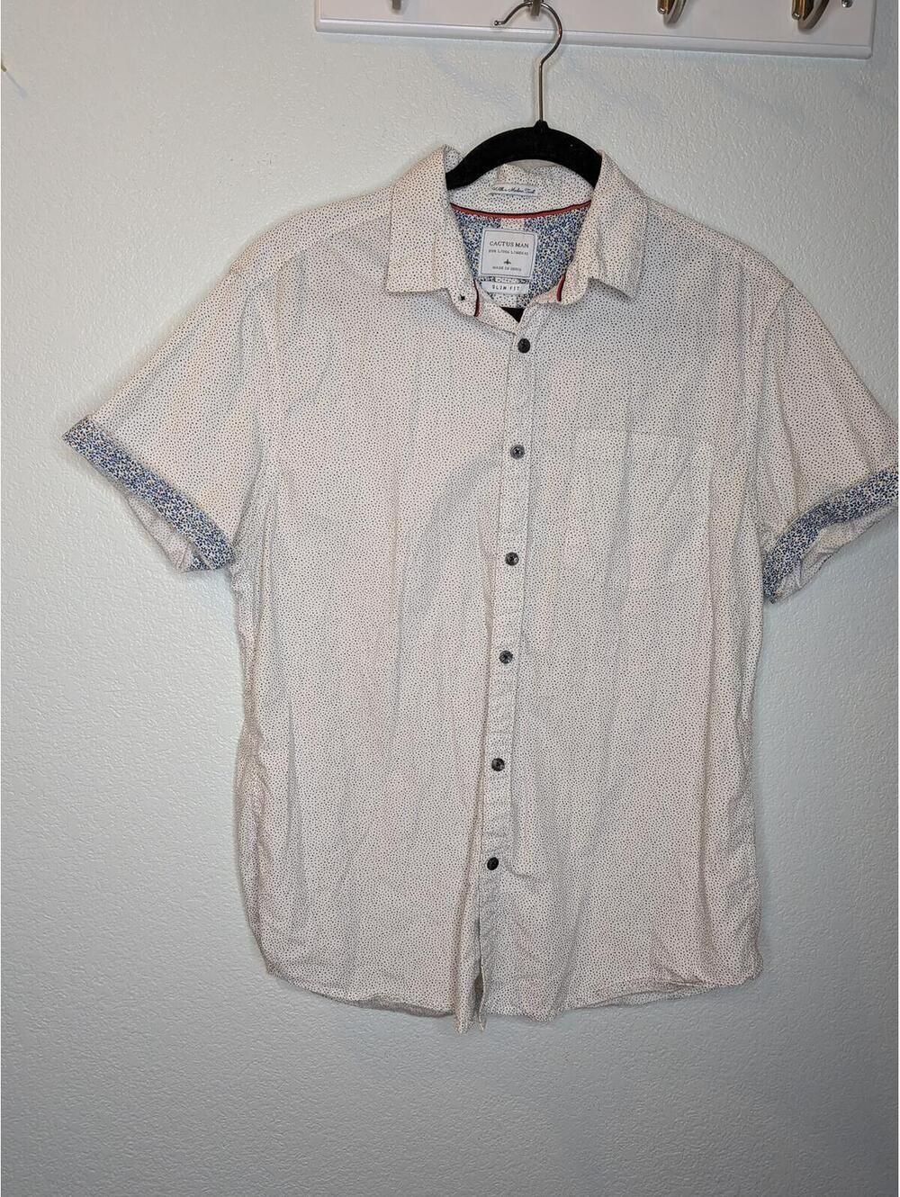 Cactus Man Short Sleeve Button Down Shirt White Micro Print Slim Fit Size Large - Picture 6 of 6